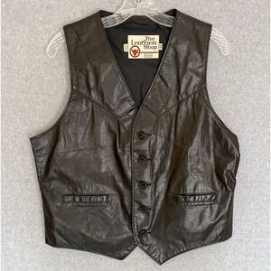 Vintage 70's Sears Leather Shop Vest Mens 42 Black Western Biker Button USA Made